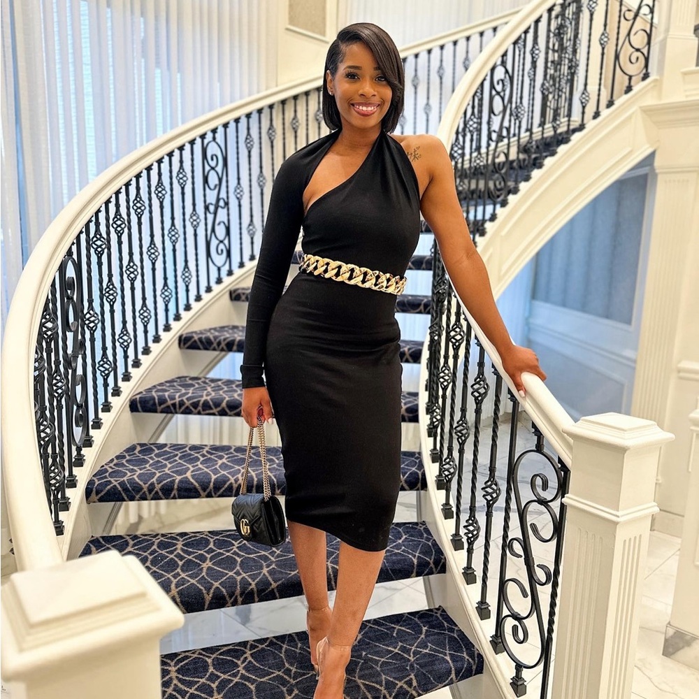 Black One Sleeve Midi Dress
